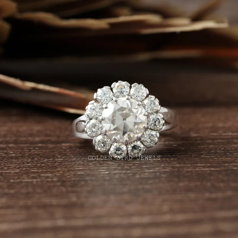 Old European Round Cut Floral Style Moissanite Ring engagement ring