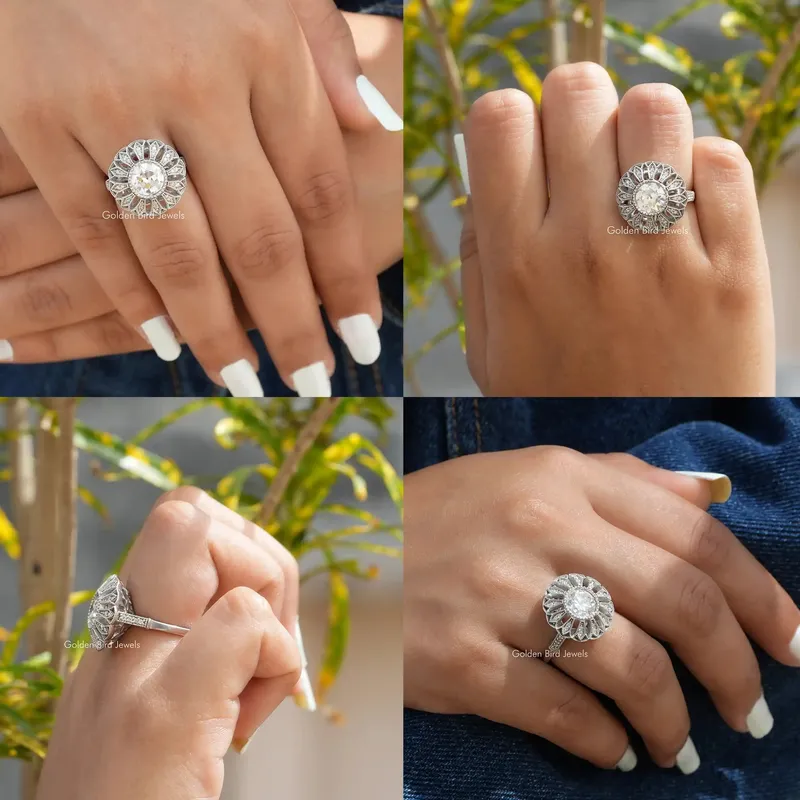 Old European Round Cut Floral Style Vintage Ring vy 8