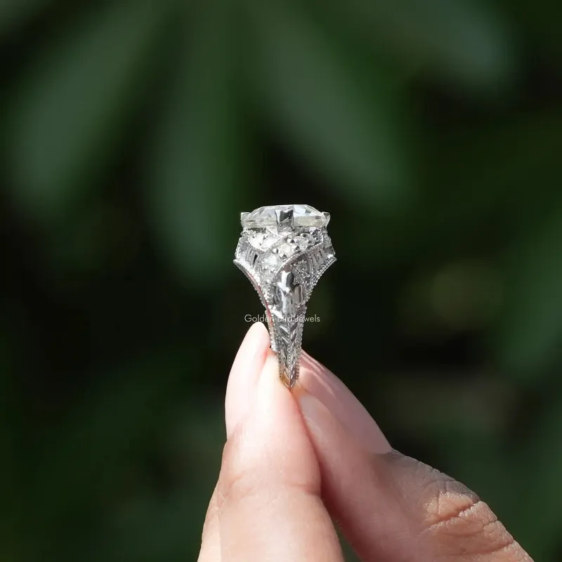 Old European Round Cut Moissanite Art Deco Ring vy 3