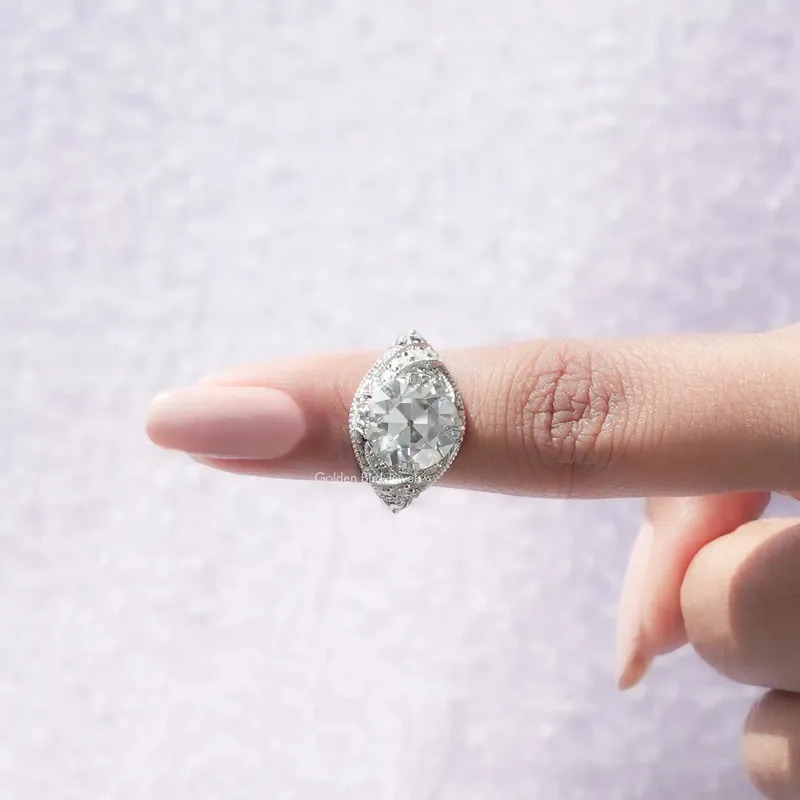 Old European Round Cut Moissanite Art Deco Ring vy 6