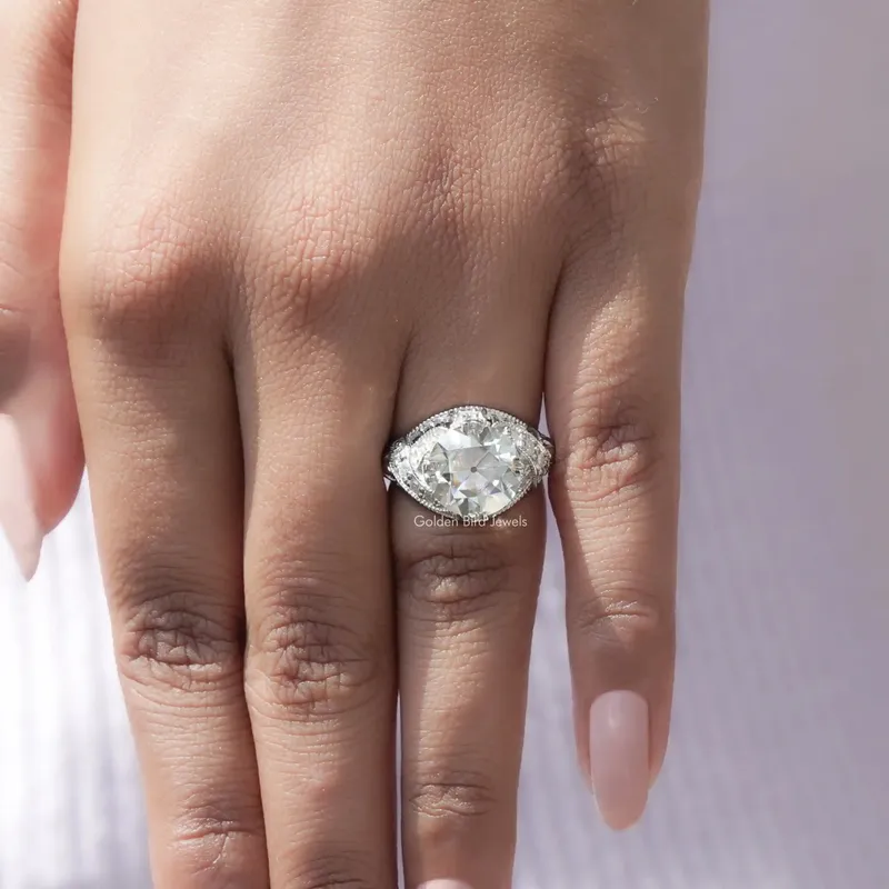Old European Round Cut Moissanite Art Deco Ring vy 7