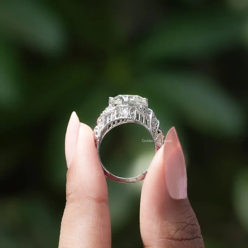 Old European Round Cut Moissanite Art Deco Ring vy 2