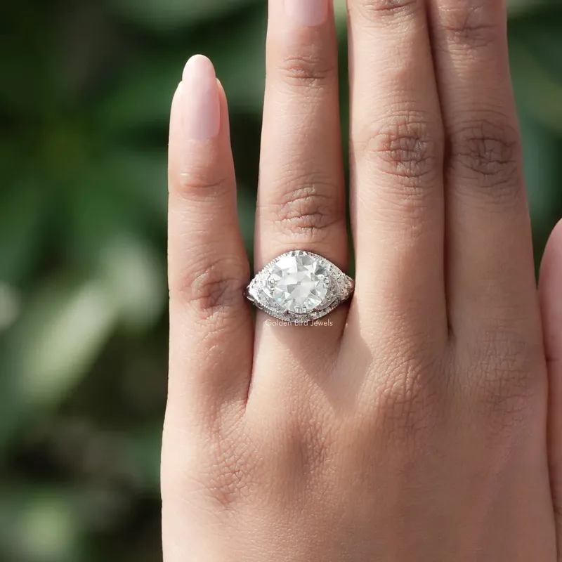 Old European Round Cut Moissanite Art Deco Ring vy 4