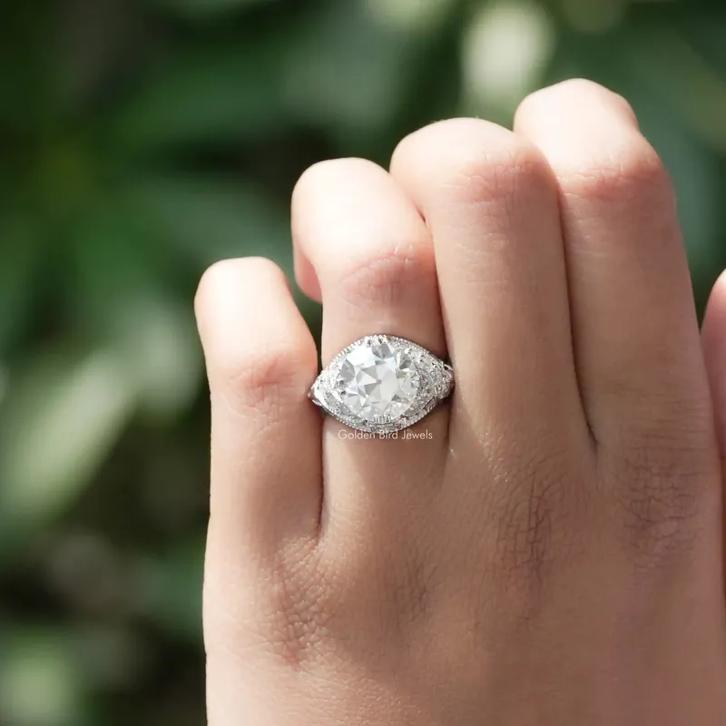 Old European Round Cut Moissanite Art Deco Ring vy 5