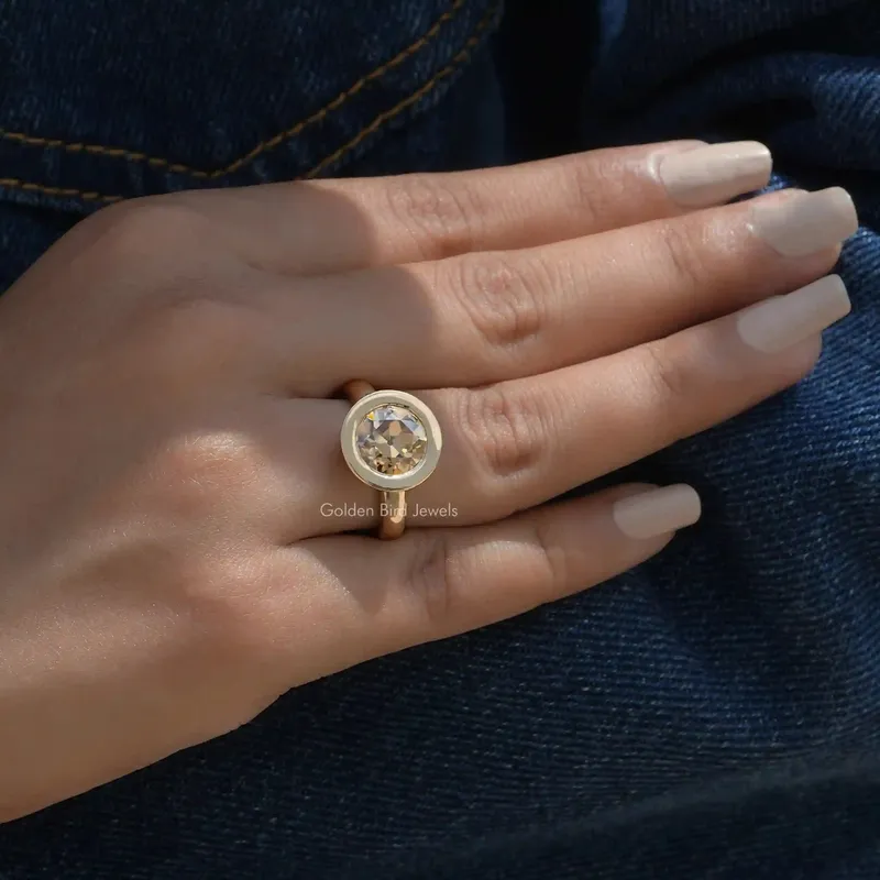Old European Round Cut Moissanite Bezel Setting Ring vy 7