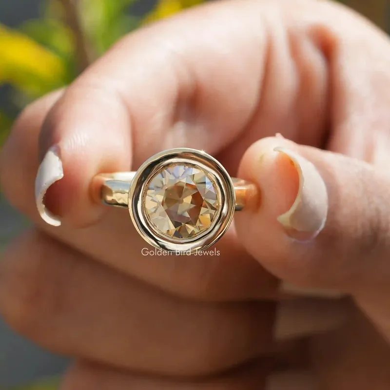 Old European Round Cut Moissanite Bezel Setting Ring round cut engagement ring
