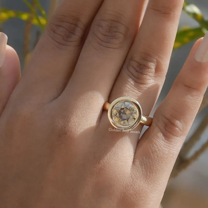 Old European Round Cut Moissanite Bezel Setting Ring vy 6