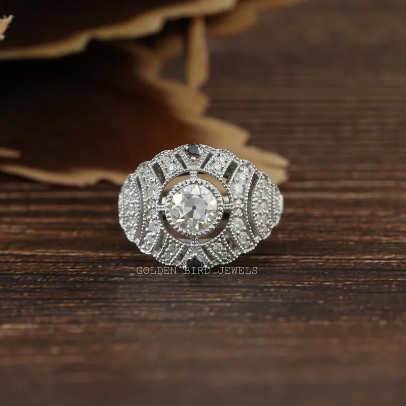 Old European Round Cut Moissanite Bridal Art Deco Ring round cut engagement ring