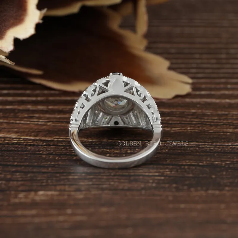 Old European Round Cut Moissanite Bridal Art Deco Ring view 3