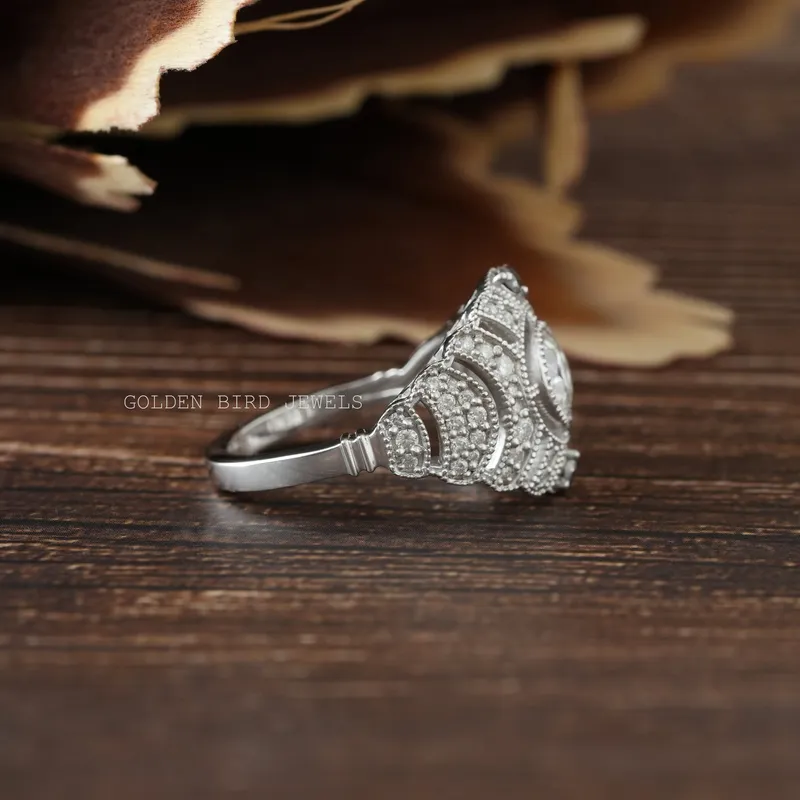 Old European Round Cut Moissanite Bridal Art Deco Ring view 4