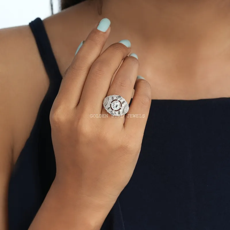 Old European Round Cut Moissanite Bridal Art Deco Ring view 5