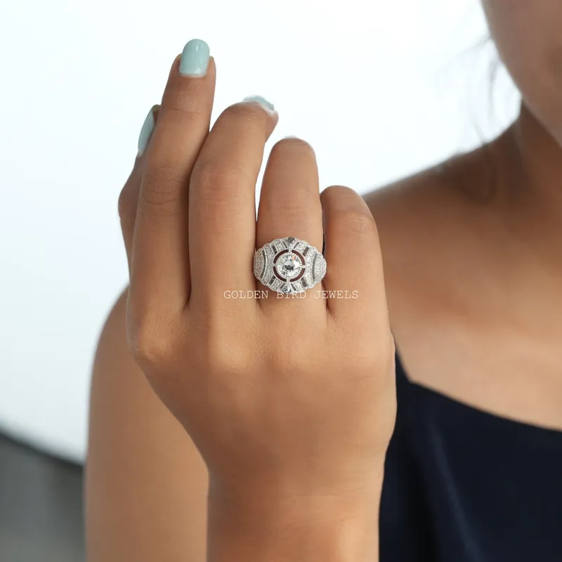 Old European Round Cut Moissanite Bridal Art Deco Ring view 6