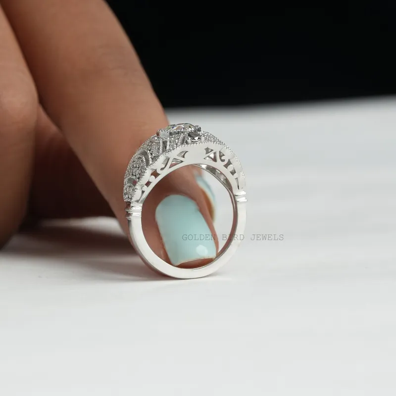 Old European Round Cut Moissanite Bridal Art Deco Ring view 8