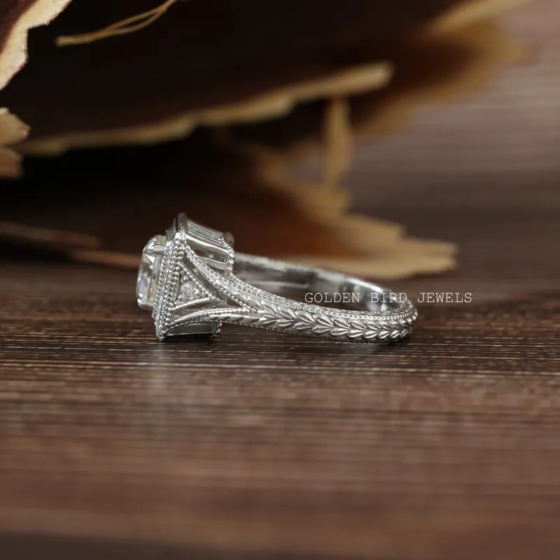 Old European Round Cut Moissanite Engagement Ring vy 9