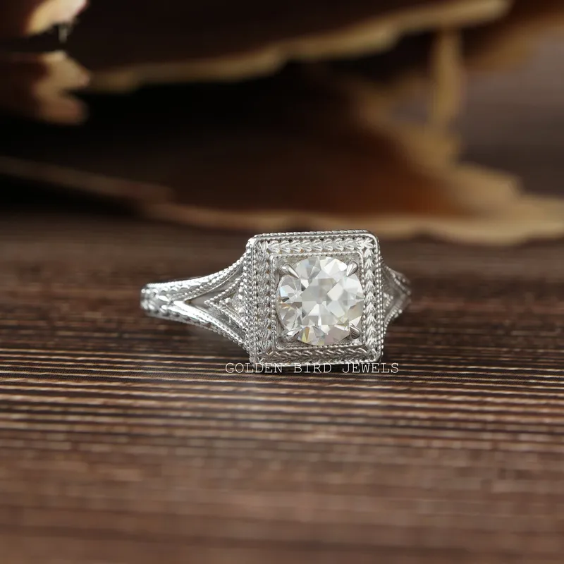 Old European Round Cut Moissanite Engagement Ring vy 8
