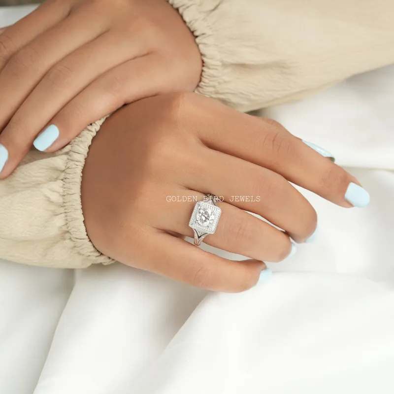 Old European Round Cut Moissanite Engagement Ring vy 5