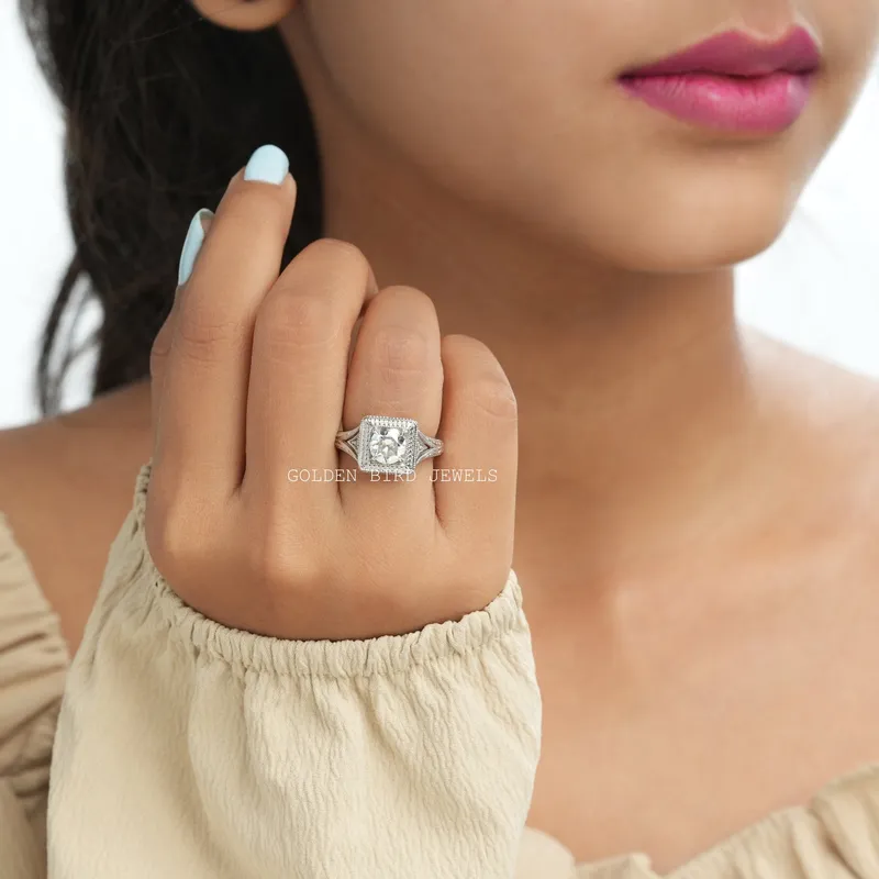 Old European Round Cut Moissanite Engagement Ring vy 3
