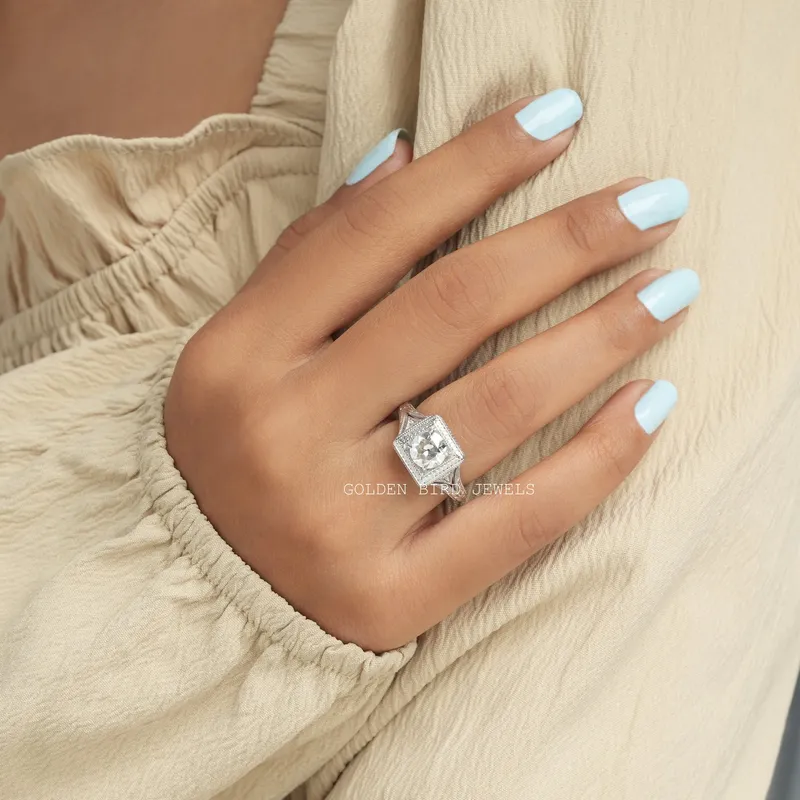 Old European Round Cut Moissanite Engagement Ring vy 2