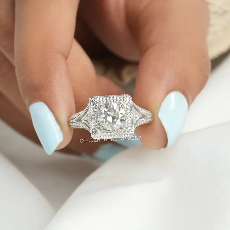 Old European Round Cut Moissanite Engagement Ring vy 4