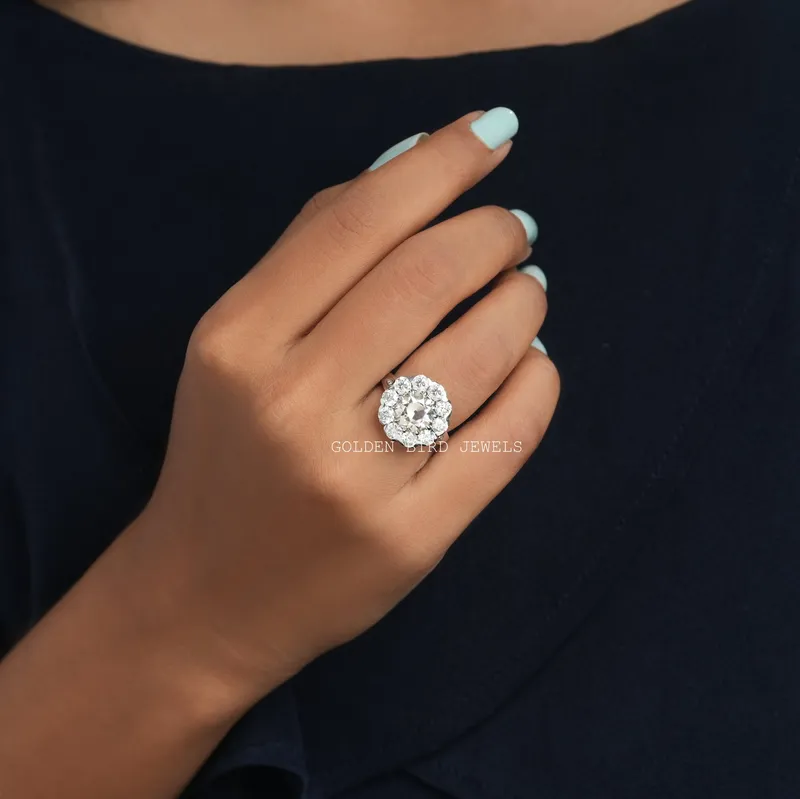 Old European Round Cut Moissanite Halo Ring vy 3
