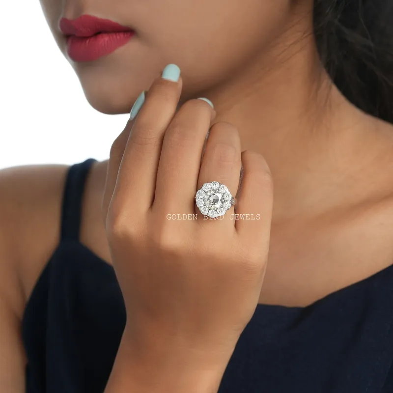Old European Round Cut Moissanite Halo Ring vy 2