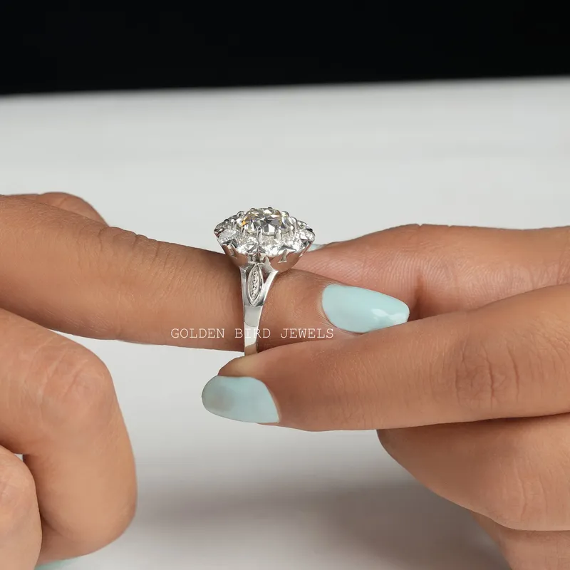 Old European Round Cut Moissanite Halo Ring vy 6