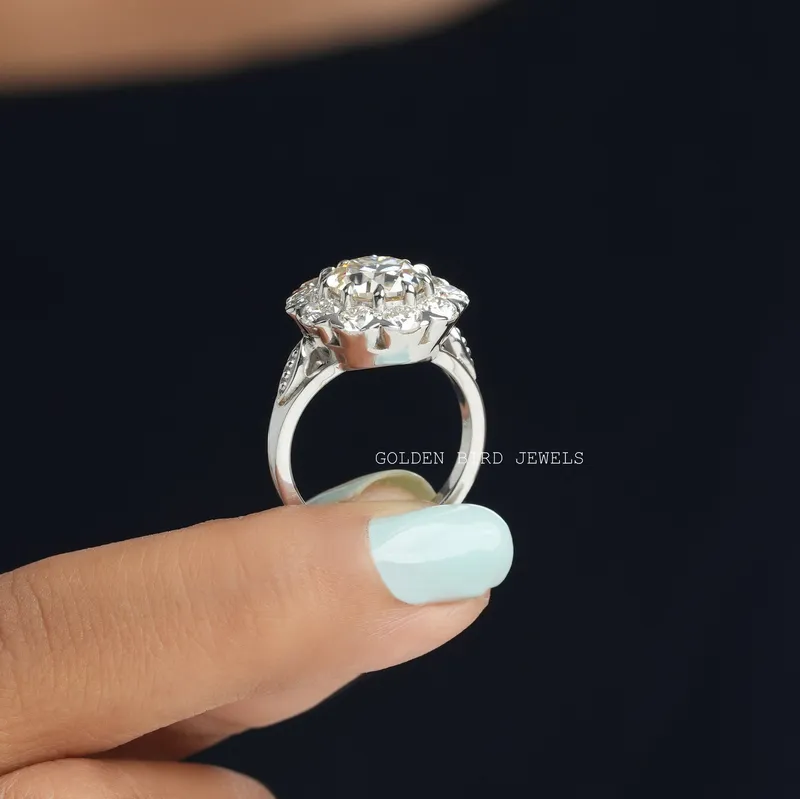 Old European Round Cut Moissanite Halo Ring vy 8