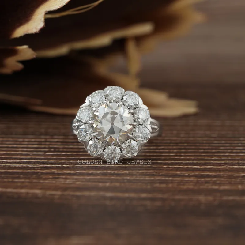 Old European Round Cut Moissanite Halo Ring engagement ring