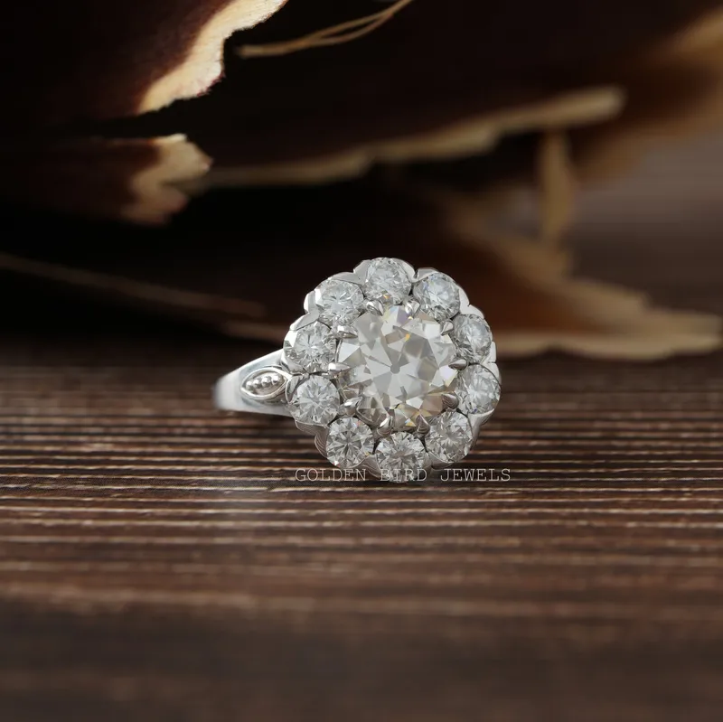 Old European Round Cut Moissanite Halo Ring vy 7