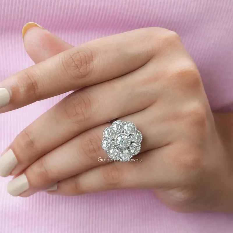 Old European Round Cut Moissanite Halo Ring view 5