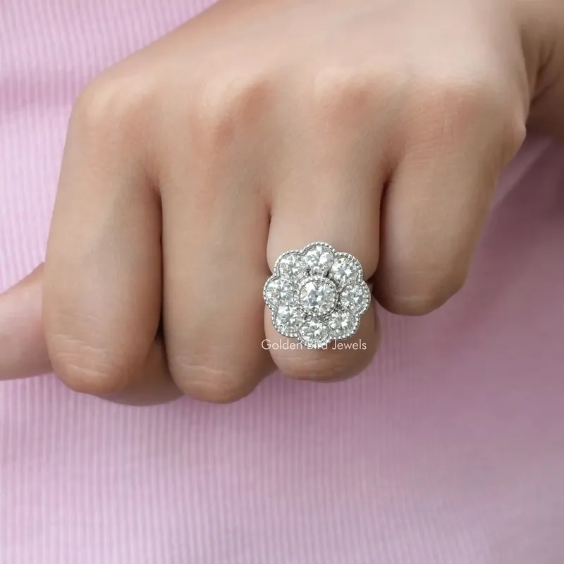 Old European Round Cut Moissanite Halo Ring engagement ring