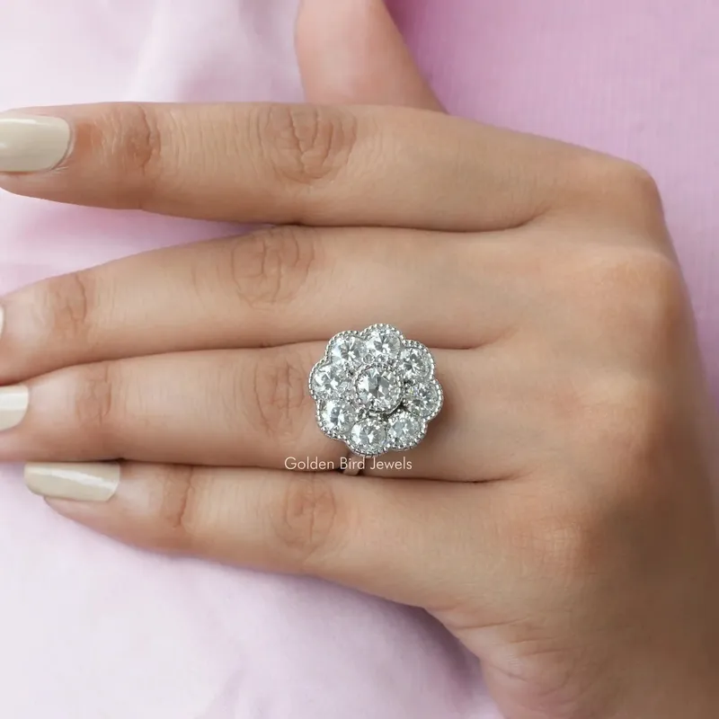 Old European Round Cut Moissanite Halo Ring view 3