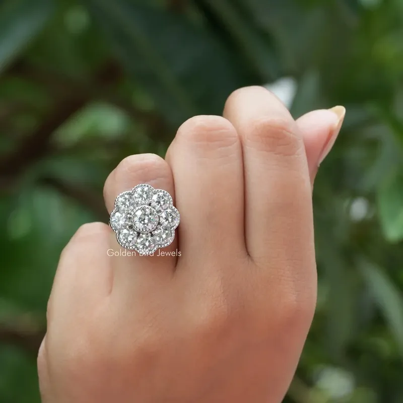 Old European Round Cut Moissanite Halo Ring view 4