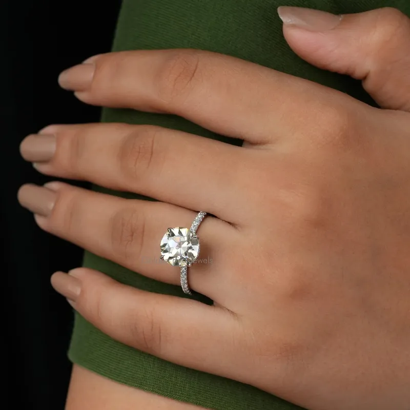 Old European Round Cut Moissanite Hidden Halo Ring view 5
