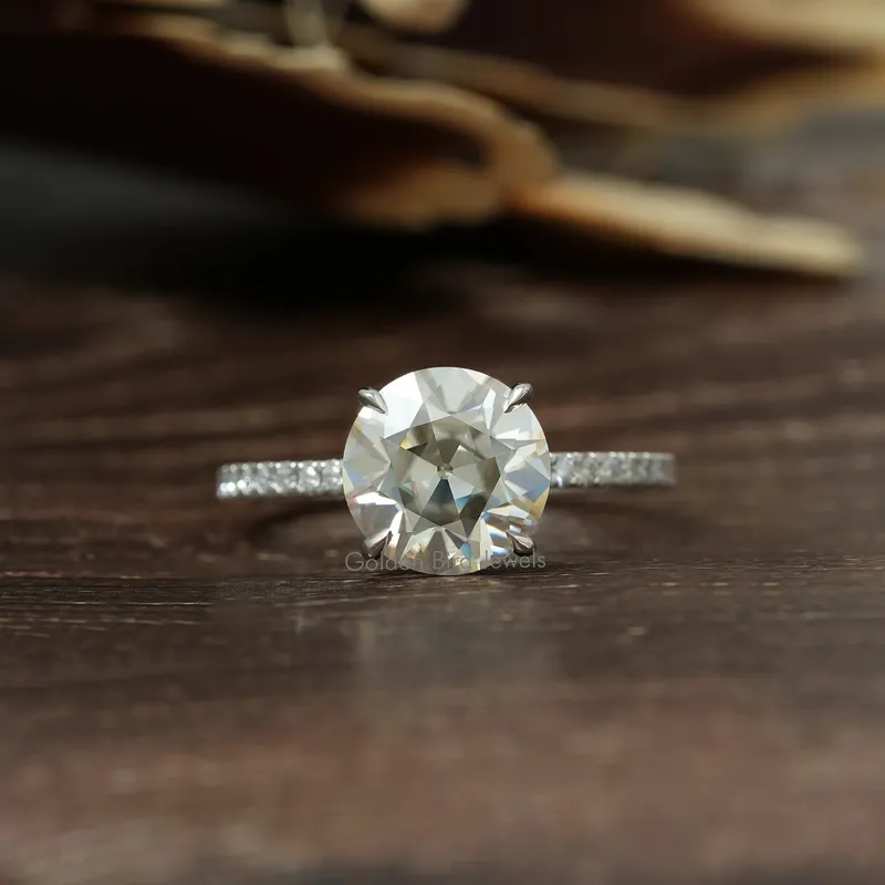 Old European Round Cut Moissanite Hidden Halo Ring view 3