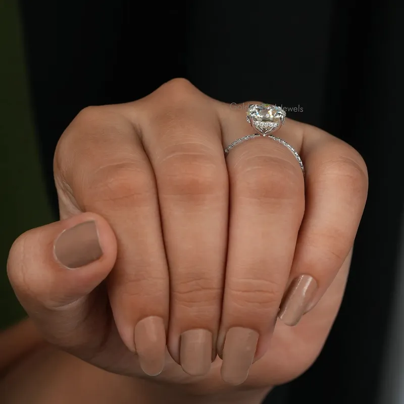 Old European Round Cut Moissanite Hidden Halo Ring view 6