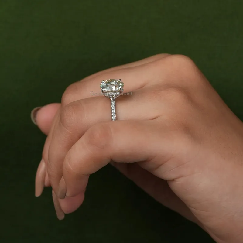 Old European Round Cut Moissanite Hidden Halo Ring view 7
