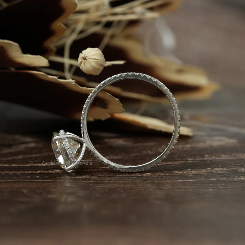Old European Round Cut Moissanite Hidden Halo Ring view 9