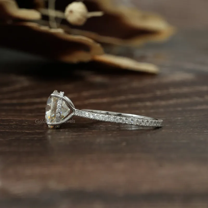 Old European Round Cut Moissanite Hidden Halo Ring view 8