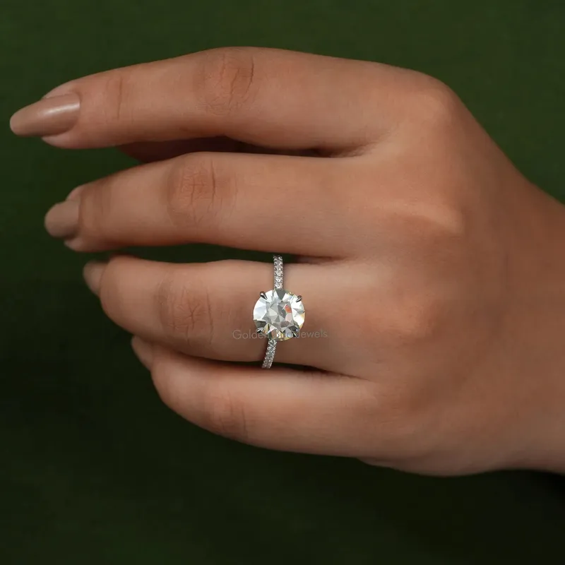 Old European Round Cut Moissanite Hidden Halo Ring view 4