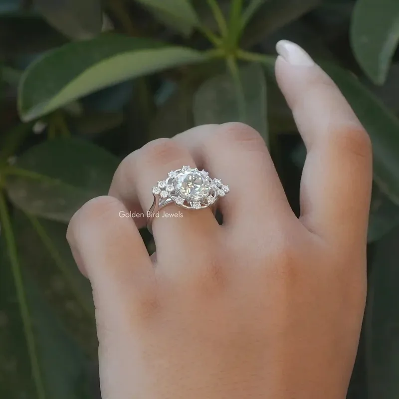 Old European Round Cut Moissanite Proposal Ring vy 6