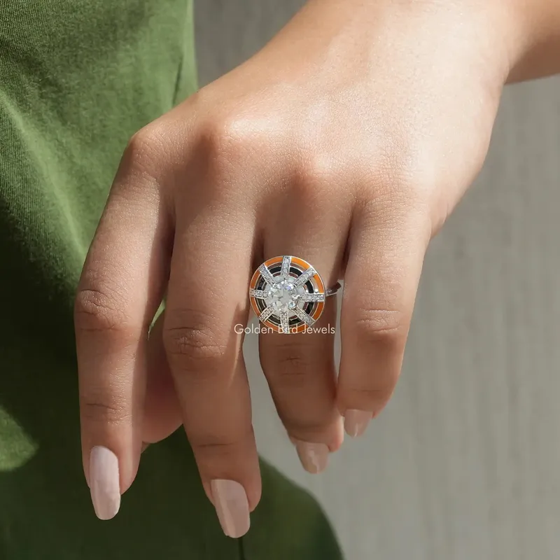 Old European Round Cut Moissanite Ring vy 4