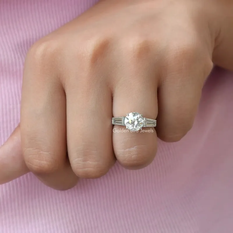 Old European Round Cut Three Stone Engagement Ring view 3