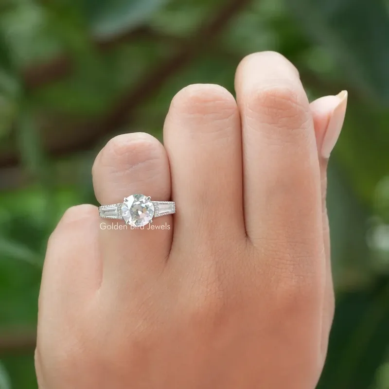 Old European Round Cut Three Stone Engagement Ring view 6