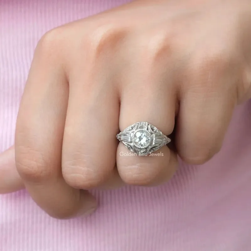 Old European Round Cut Vintage Moissanite Ring vy 4