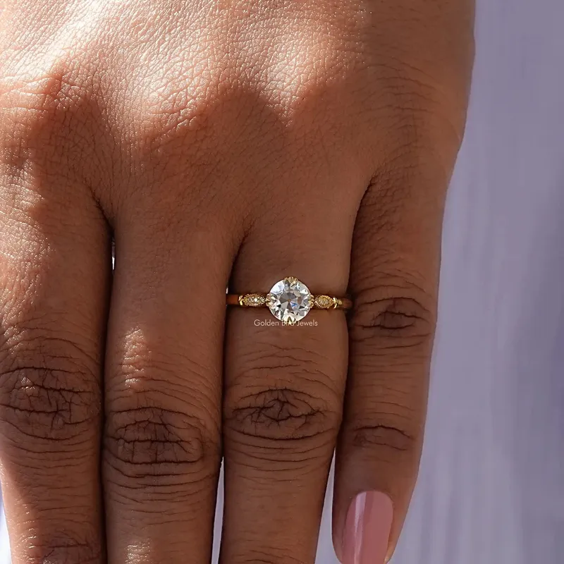 Old European Round Moissanite Accent Ring vy 8