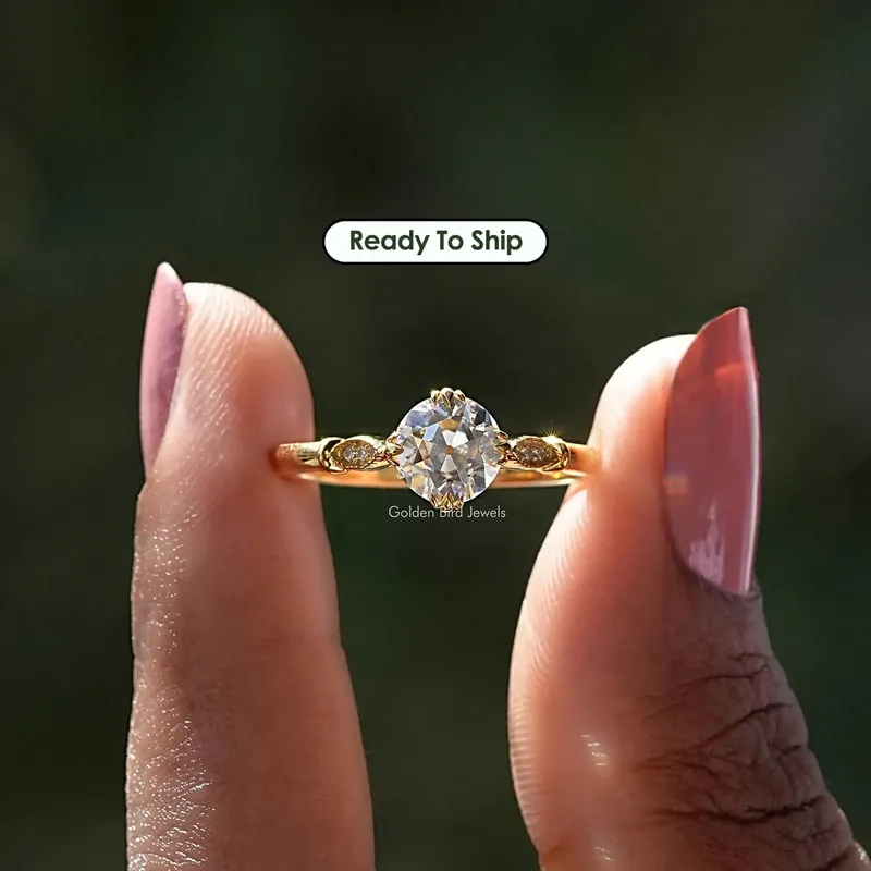 Old European Round Moissanite Accent Ring round cut engagement ring