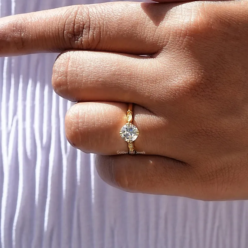 Old European Round Moissanite Accent Ring vy 9