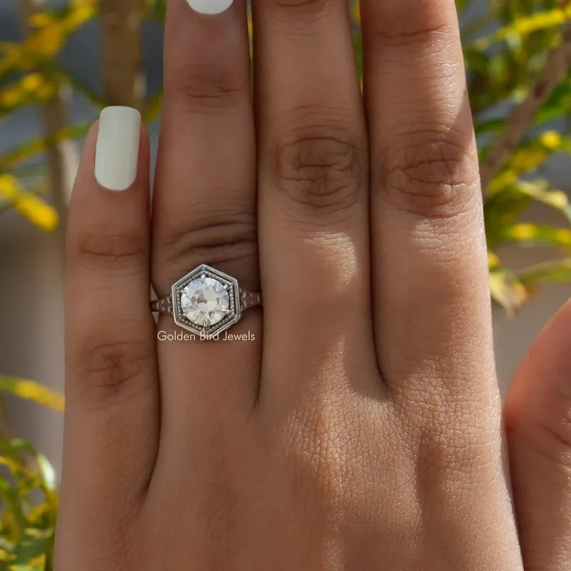Old European Round Moissanite Solitaire Ring view 3