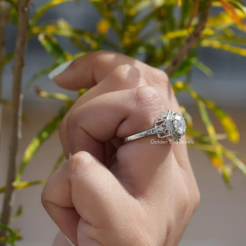 Old European Round Moissanite Solitaire Ring view 8